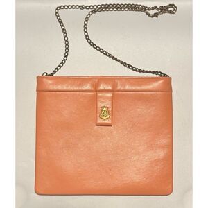 Vintage Crown Lewis Envelope Clutch in Peach leather Gold-Toned Crest Emblem
